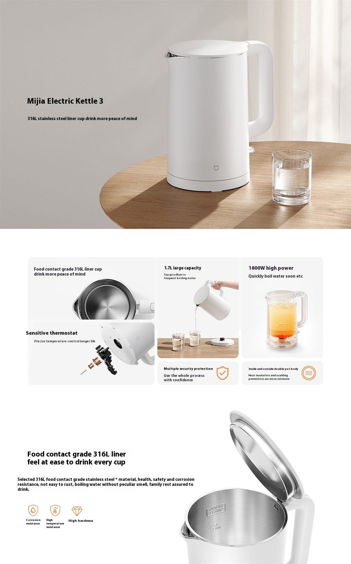 کتری برقی میجیا شیائومی مدل Mijia Electric Kettle 3-MJDSH08YM